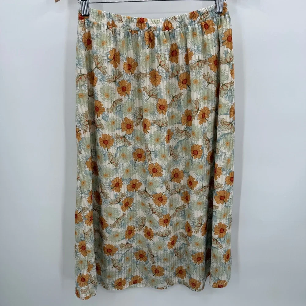 Hayden Los Angeles Floral Button Down‎ Midi Skirt Marigold Sage Women's Size M